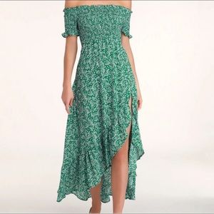 Lulus Fleur-tation Green Floral Print Off-the-Shoulder Midi Dress